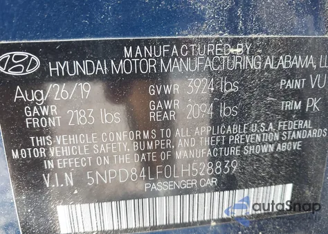2020 Hyundai Elantra Sel z USA, uszkodzony, nr VIN 5NPD84LF0LH528839